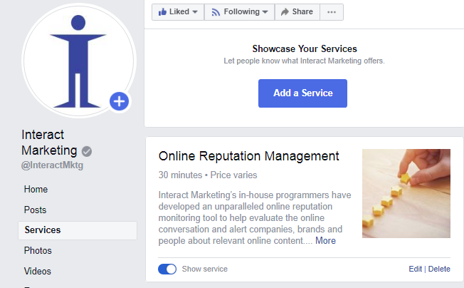 Facebook Services tab