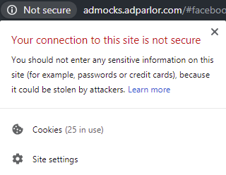 screenshot of connection is not secure ssl certificate on adparlor.com