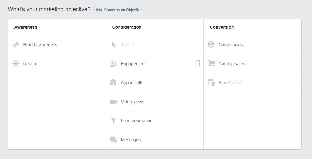 campaign goals in Facebook's Ads Mangaer